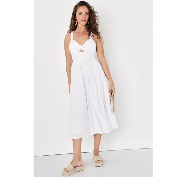 NWT Lulus City Strolls White Gingham Backless Twist Front Midi Dress Size XS - Picture 1 of 11